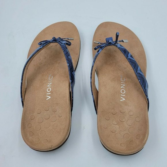 Vionic Rest Bella II Toe Post Thong Sandal Shoe Navy Chevron Women's Size 9 NEW - Picture 6 of 10